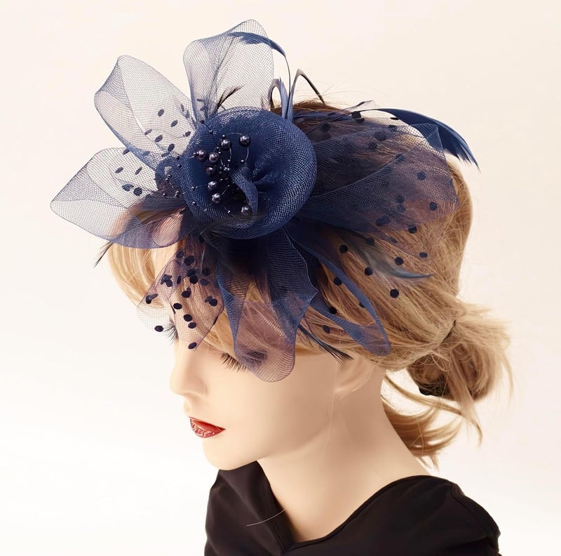 HIWIND Store Fascinators Hat Women Tea Party Headband Flower Cocktail Mesh Feathers Hair Clip Kentucky Derby Hat Wedding - Image 2